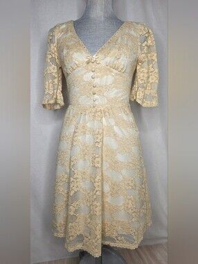 Betsey Johnson Cream Lace Midi Dress Y2K Vintage Sz 0